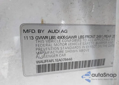 2014 Audi A4 2.0T Premium z USA, uszkodzony, nr VIN WAUFFAFL1EA078446